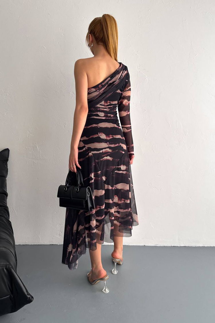One Shoulder Asymmetric Pattern Dress
