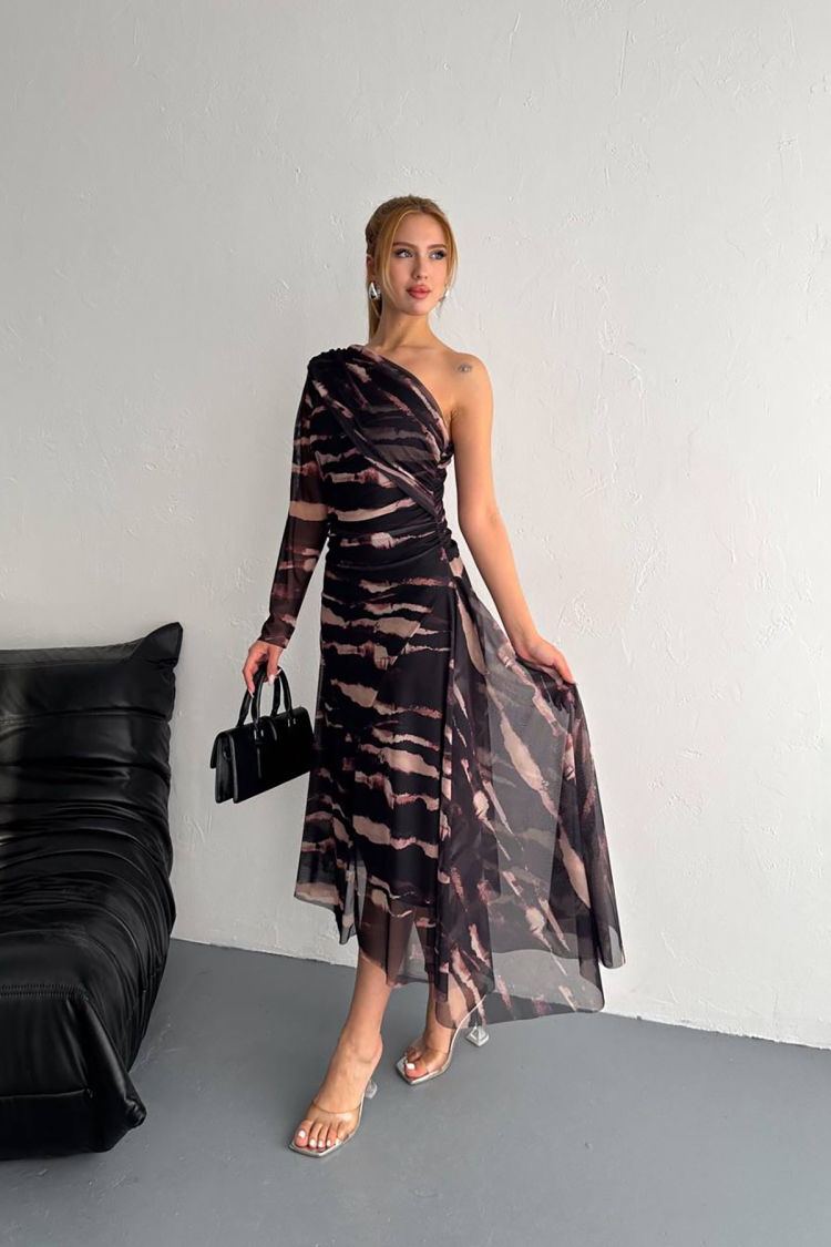 One Shoulder Asymmetric Pattern Dress