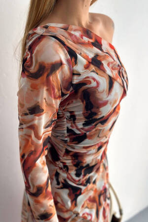 One Shoulder Asymmetric Pattern Dress - Multicolor - Mode Roy - Globality Store - Women Clothes Wholesale Turkey