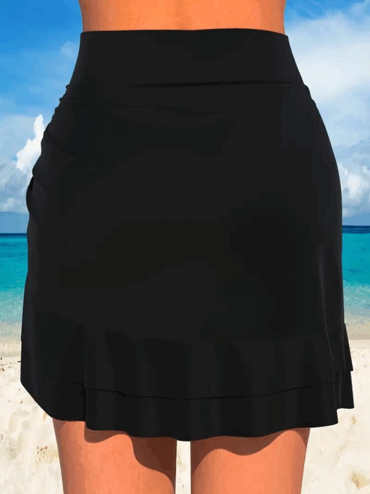 Women's High Waist Side Drawstring Ruffle Short Sandy Skirt - Black