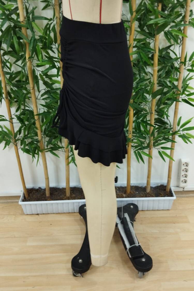 Women's High Waist Side Drawstring Ruffle Short Sandy Skirt - Black