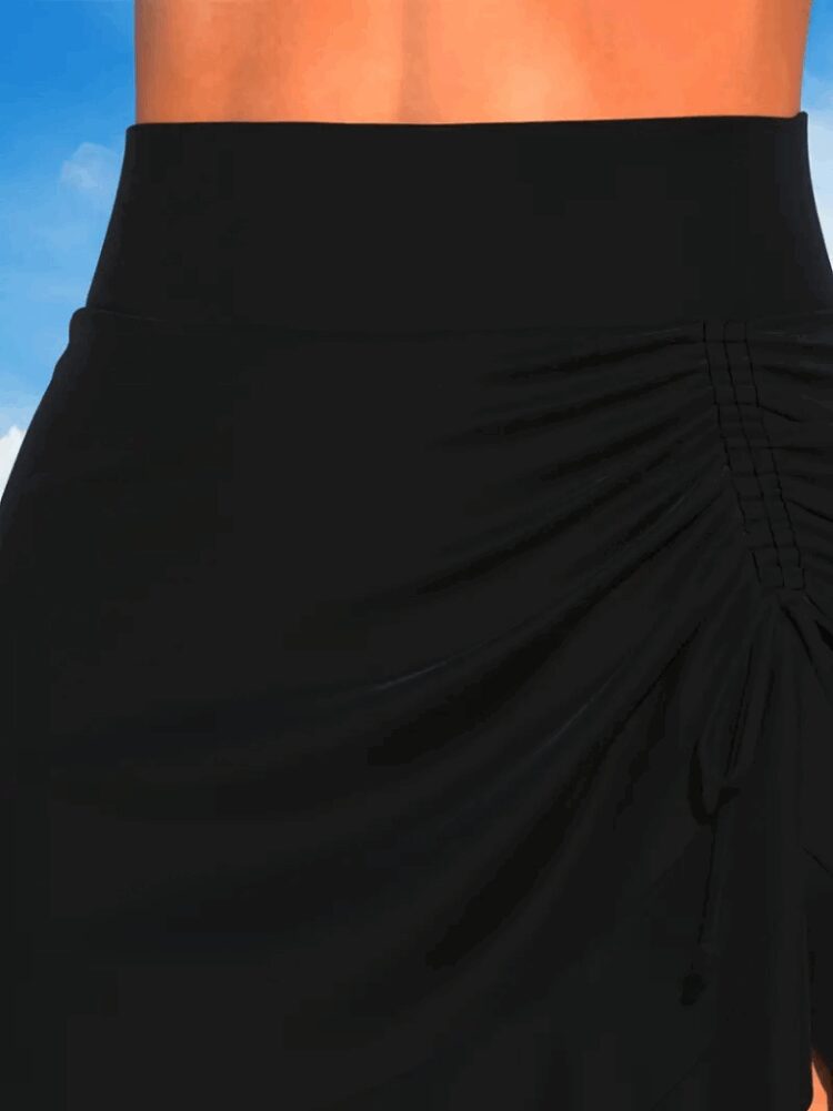 Women's High Waist Side Drawstring Ruffle Short Sandy Skirt - Black