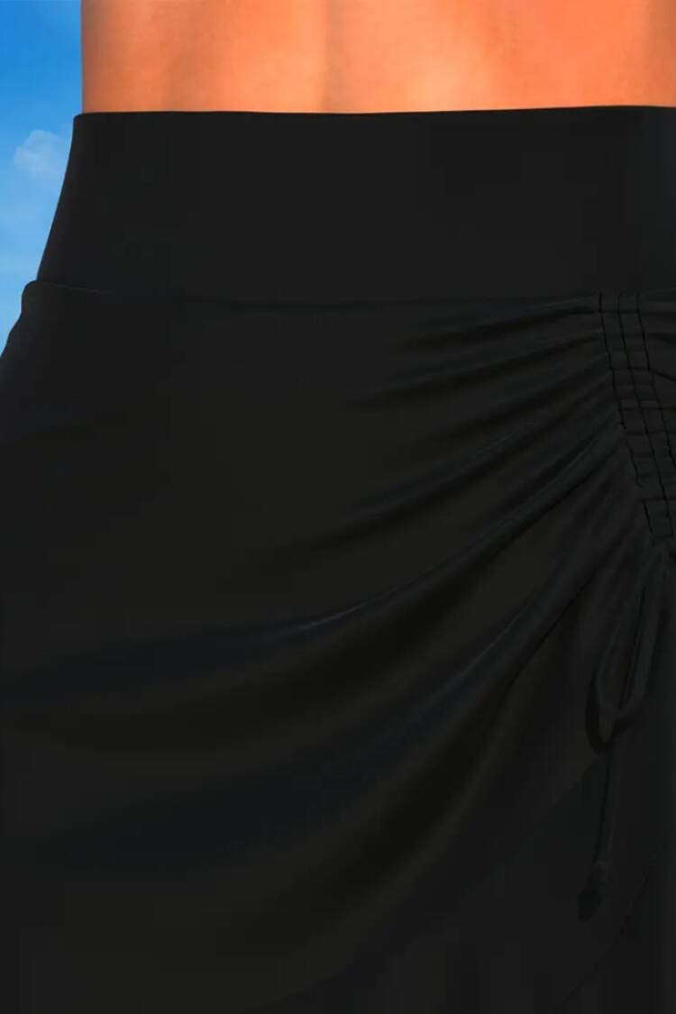 Women's High Waist Side Drawstring Ruffle Short Sandy Skirt - Black