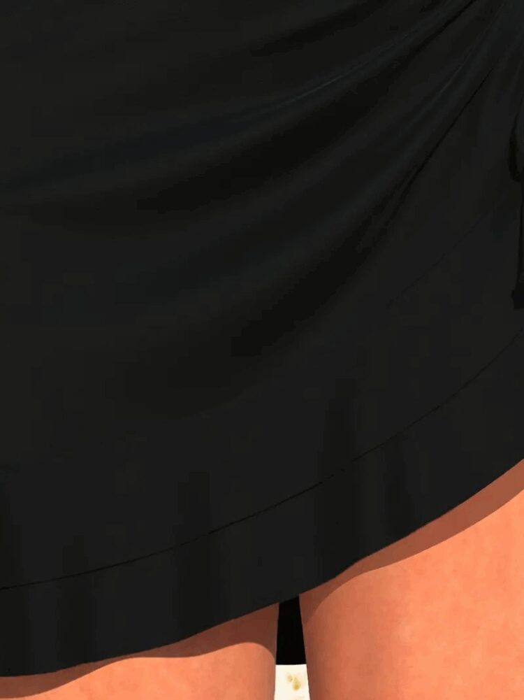 Women's High Waist Side Drawstring Ruffle Short Sandy Skirt - Black