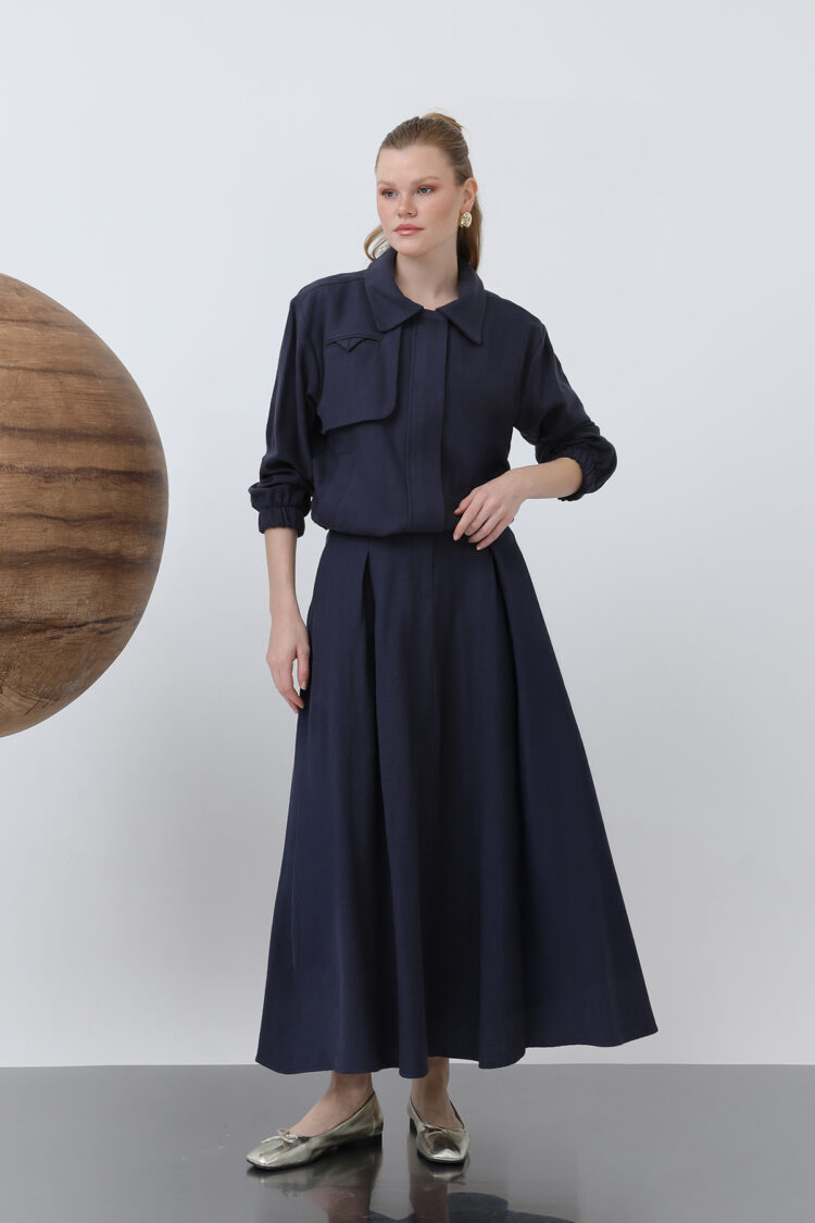 Hidden Padded Zipper Skirt Suit - Navy - Puane - Globality Store - Women Clothes Wholesale Turkey