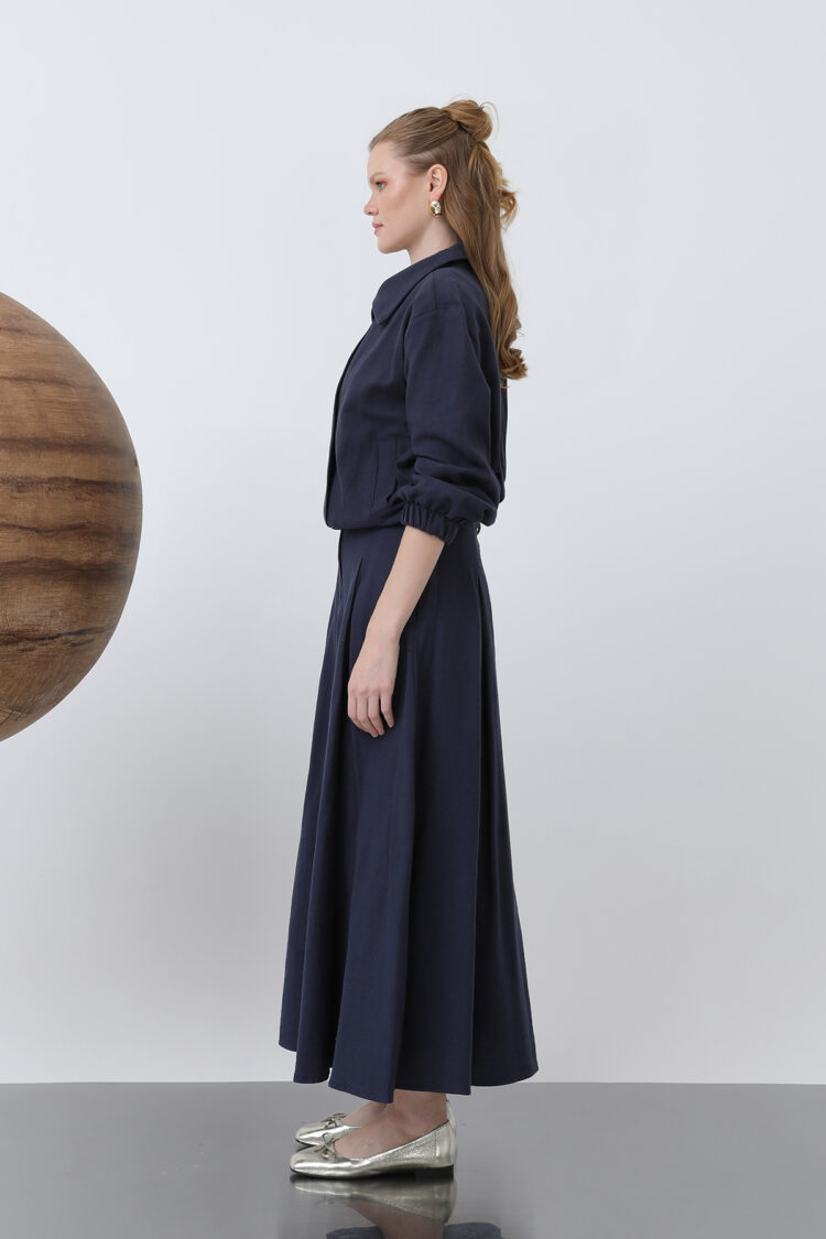 Hidden Padded Zipper Skirt Suit - Navy