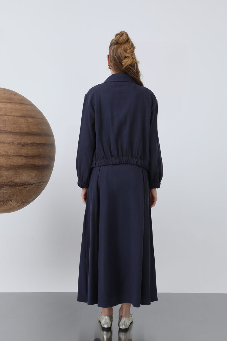 Hidden Padded Zipper Skirt Suit - Navy