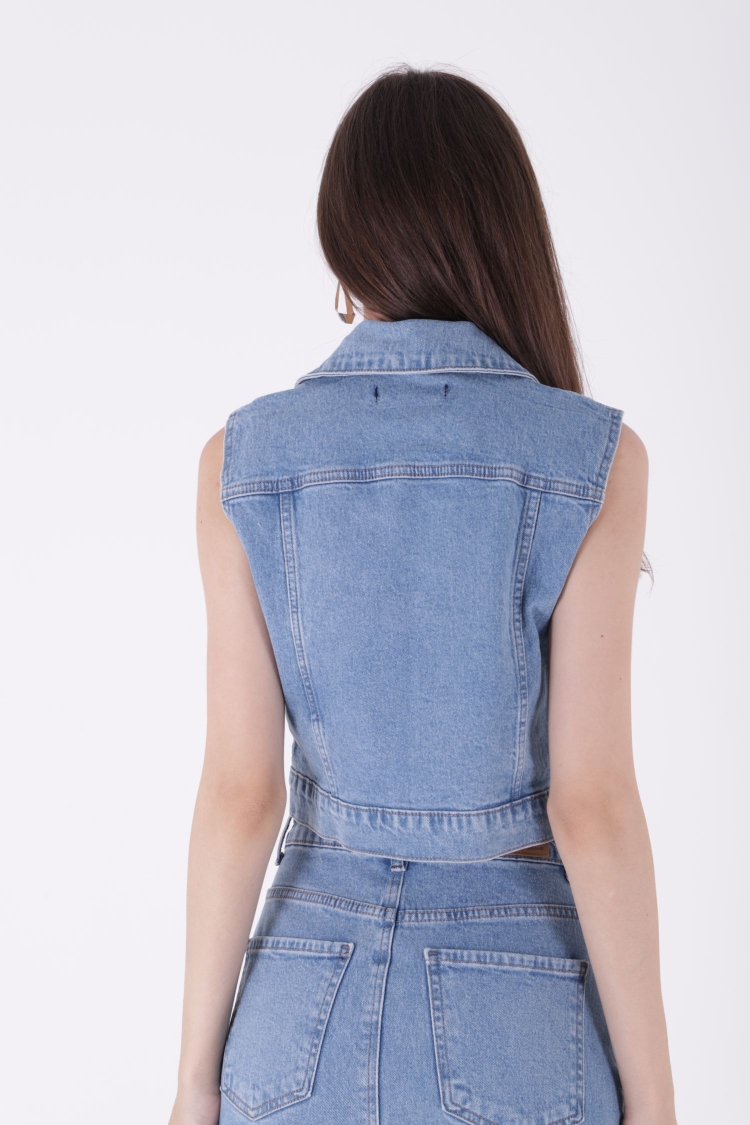 Mini Denim Vest With Zipper