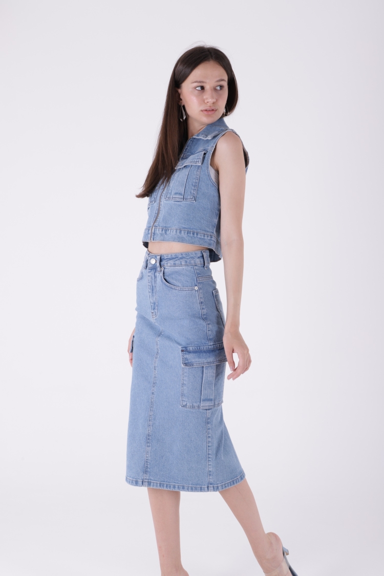 Mini Denim Vest With Zipper
