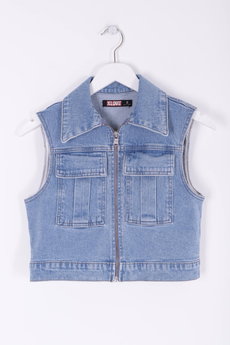 Mini Denim Vest With Zipper