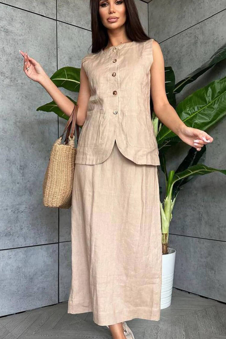 Linen Skirt Vest Bottom Double Set