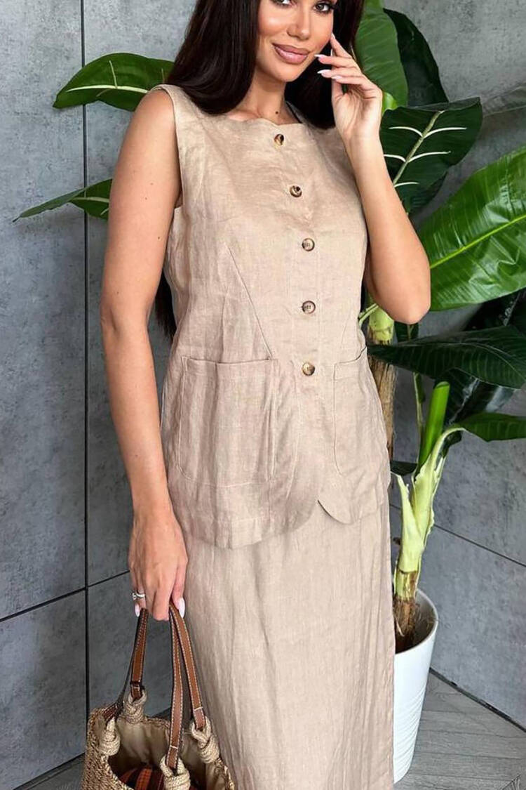 Linen Skirt Vest Bottom Double Set
