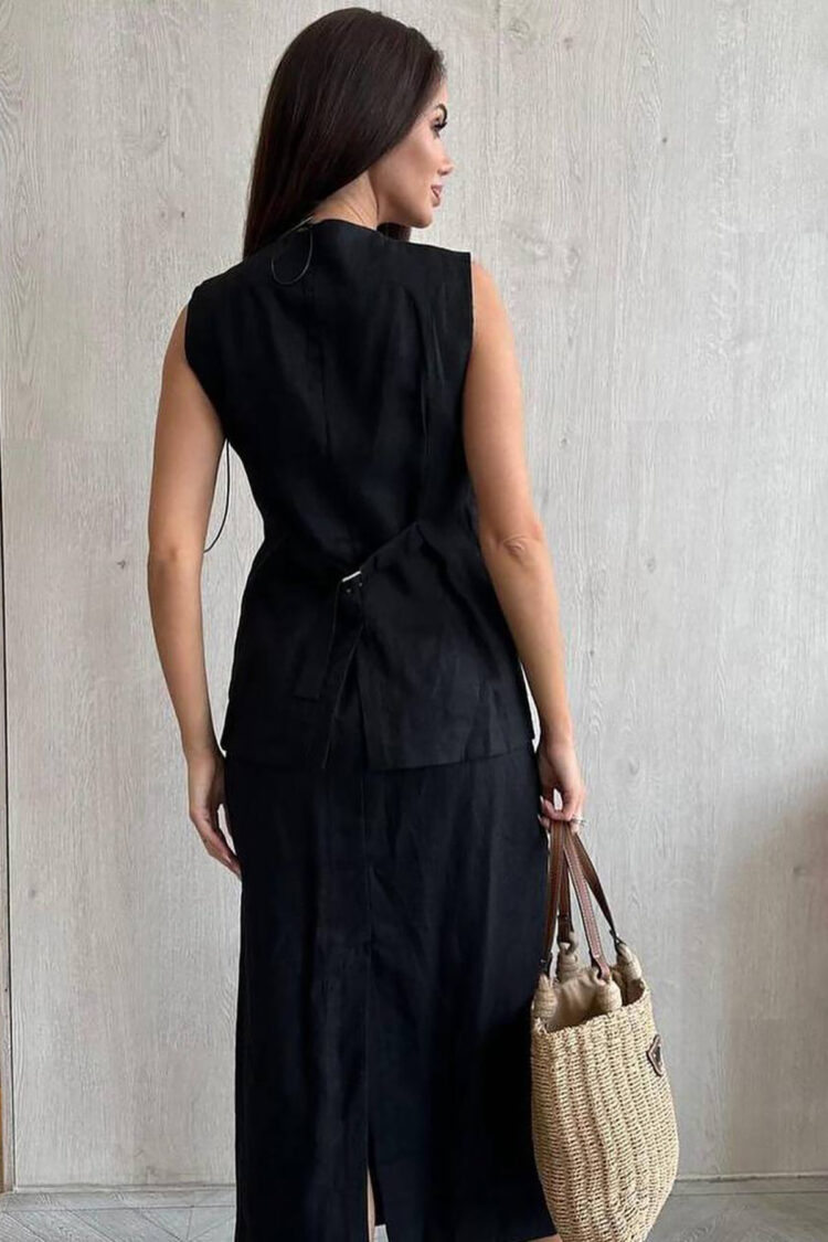 Linen Skirt Vest Bottom Double Set