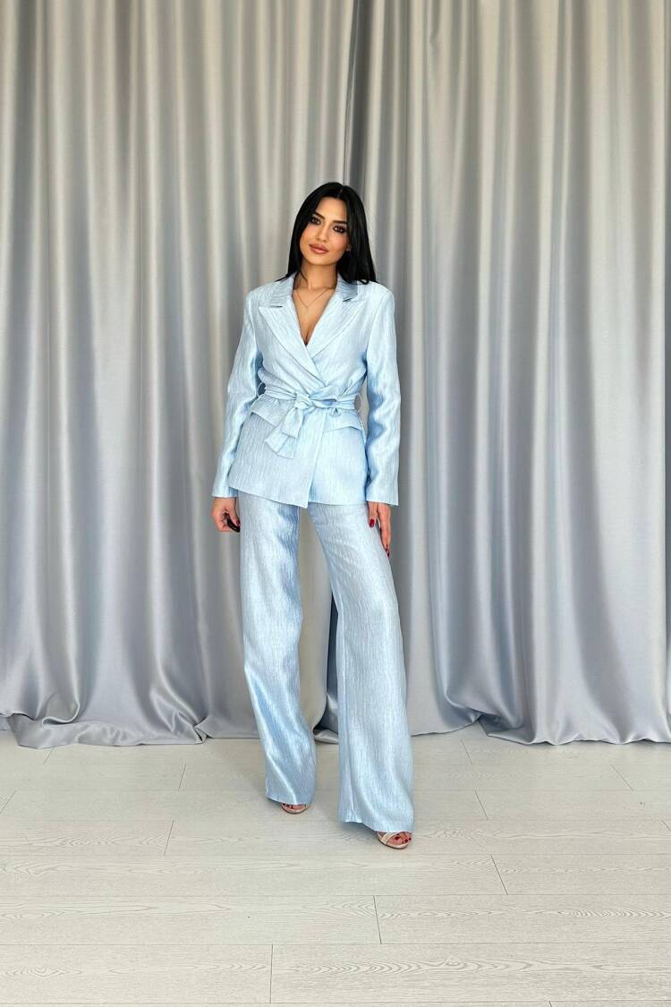 Waist Belt Jacket And Pants Shiny Suit - Elisa - Globality Store - Women Clothes Wholesale Turkey