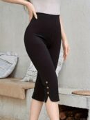 Women's High Waist Buttoned Short Imported Crepe Pants - Black - Janes - Globality Store - Women Clothes Wholesale Turkey