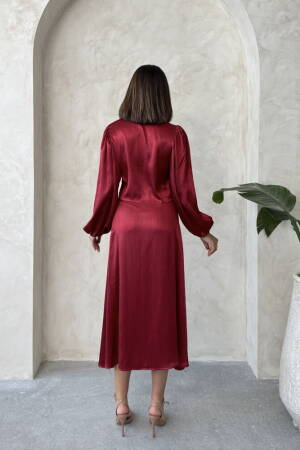 Satin Skirt With Lace - Burgundy - Topshow - Globality Store - Women Clothes Wholesale Turkey