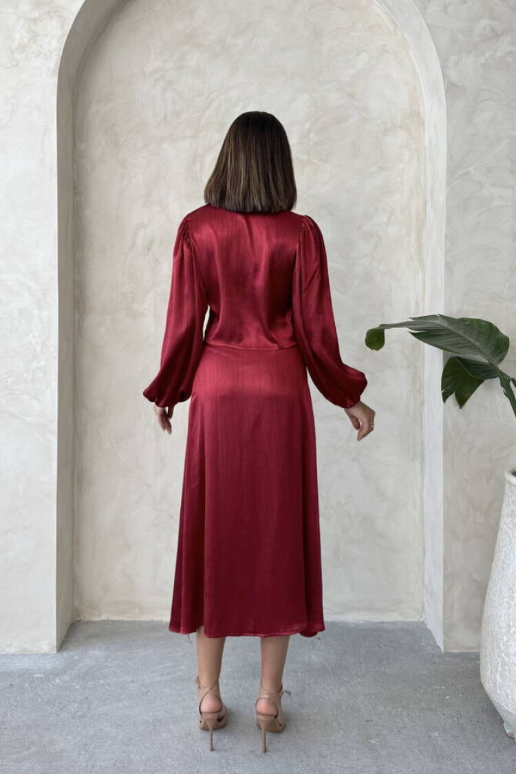 Satin Skirt With Lace - Burgundy