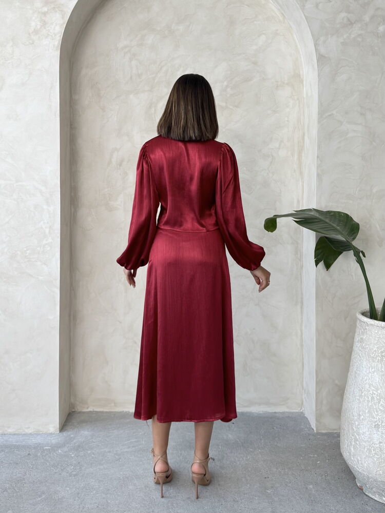 Satin Skirt With Lace - Burgundy