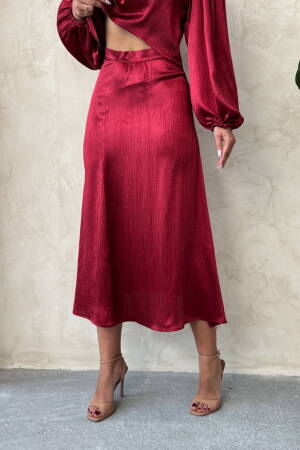 Satin Skirt With Lace - Burgundy - Topshow - Globality Store - Women Clothes Wholesale Turkey