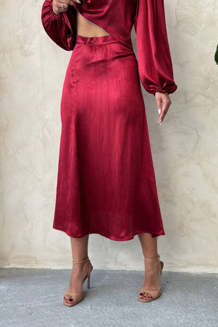 Satin Skirt With Lace - Burgundy