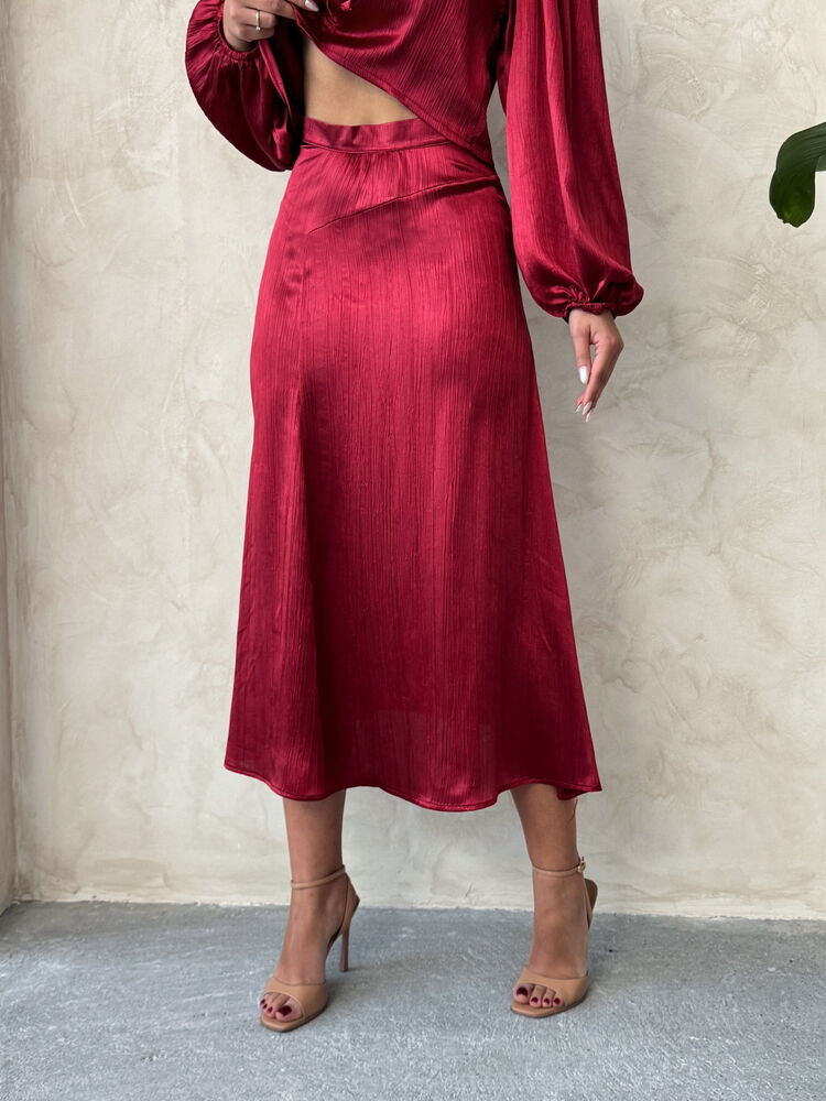 Satin Skirt With Lace - Burgundy