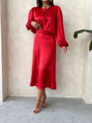 Satin Skirt With Lace - Topshow - Globality Store - Women Clothes Wholesale Turkey
