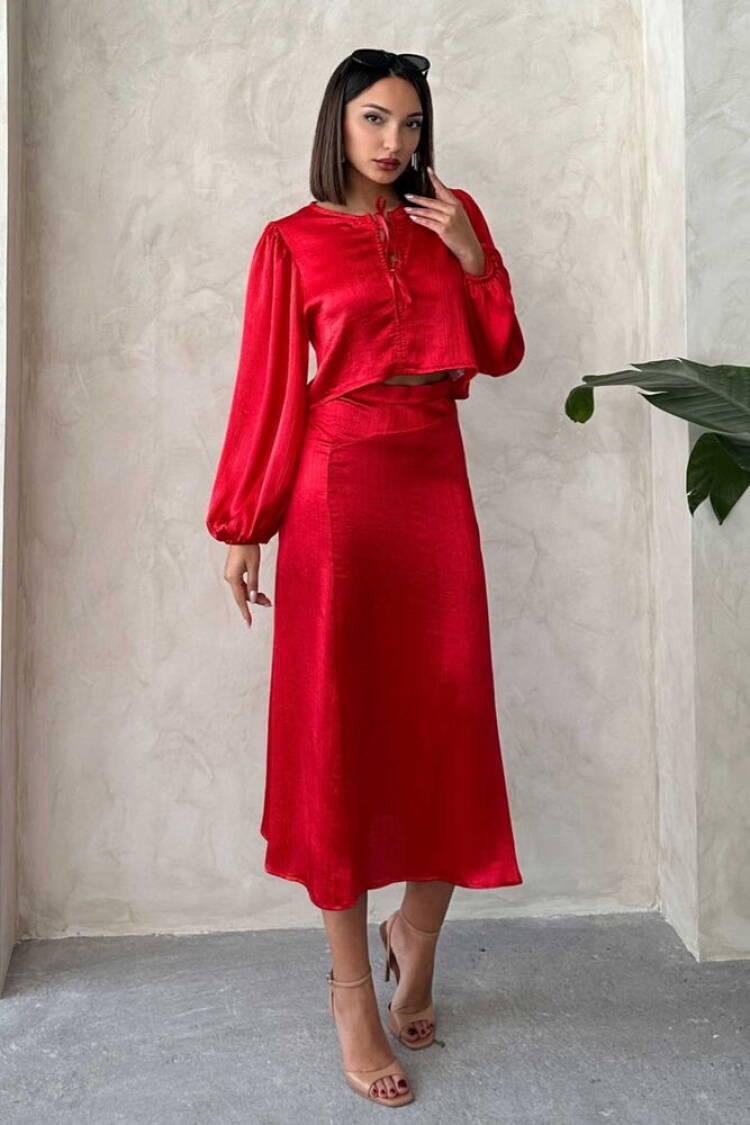 Satin Skirt With Lace - Topshow - Globality Store - Women Clothes Wholesale Turkey