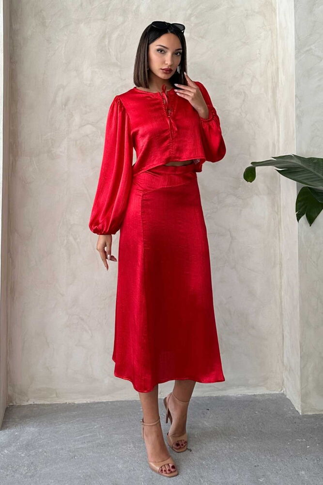 Satin Skirt With Lace - Topshow - Globality Store - Women Clothes Wholesale Turkey