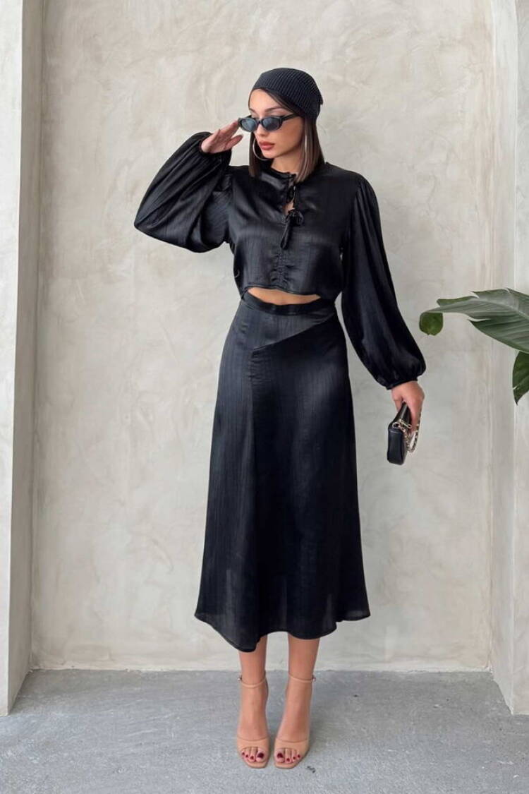 Satin Skirt With Lace - Topshow - Globality Store - Women Clothes Wholesale Turkey