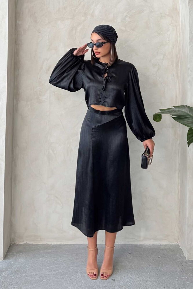 Satin Skirt With Lace - Topshow - Globality Store - Women Clothes Wholesale Turkey