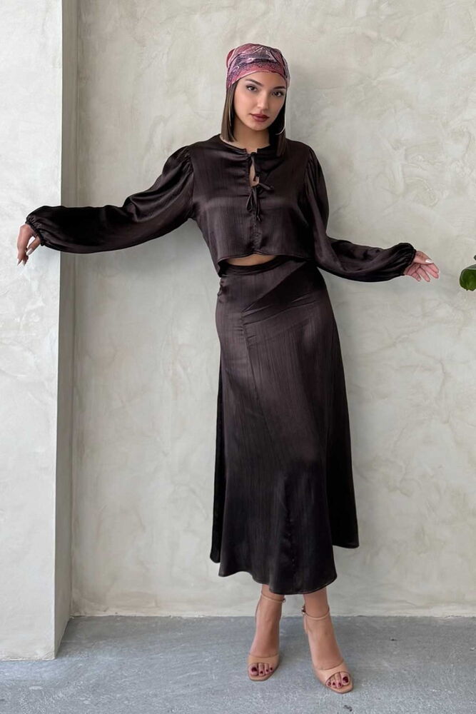 Satin Skirt With Lace - Topshow - Globality Store - Women Clothes Wholesale Turkey