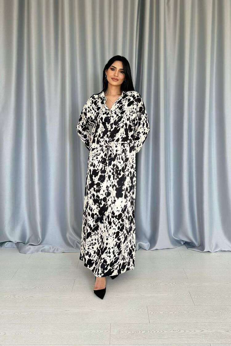 Black Patterned Viscose Suit - Multicolor - Elisa - Globality Store - Women Clothes Wholesale Turkey