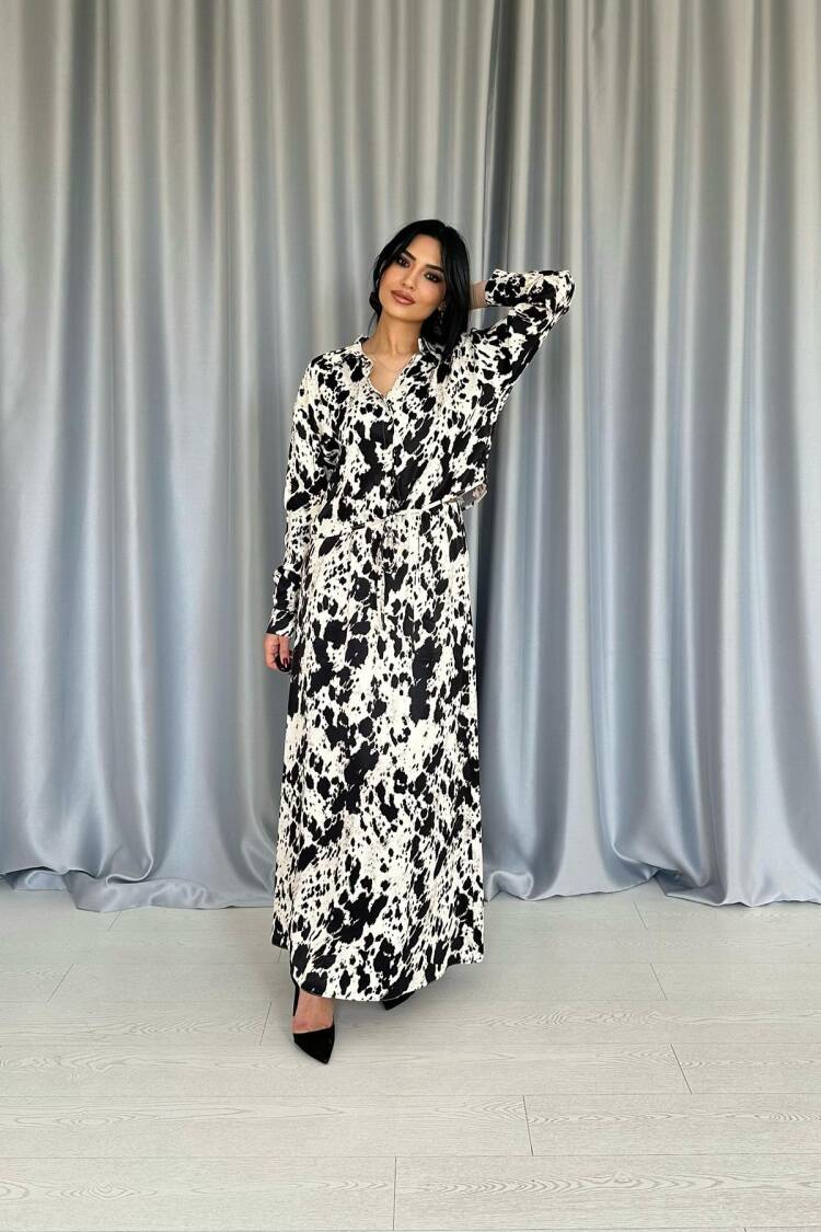 Black Patterned Viscose Suit - Multicolor