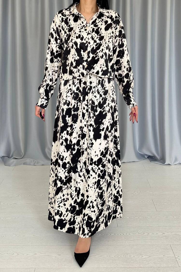 Black Patterned Viscose Suit - Multicolor