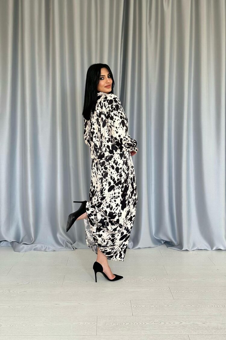 Black Patterned Viscose Suit - Multicolor