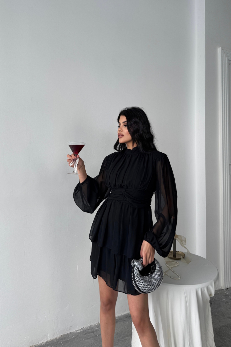 Chiffon Pleated Long Sleeve Dress