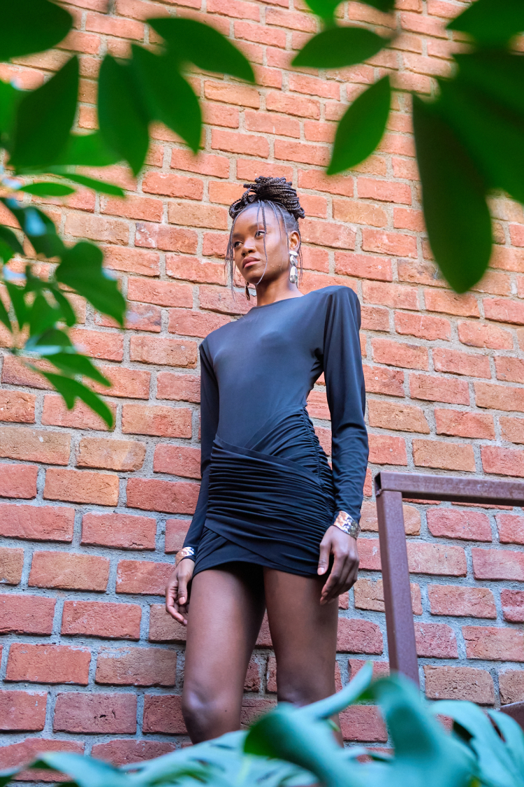 Draped Skirt Dress - Black