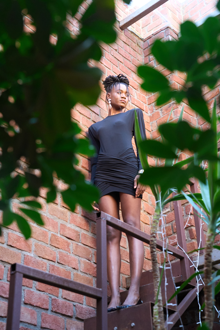 Draped Skirt Dress - Black