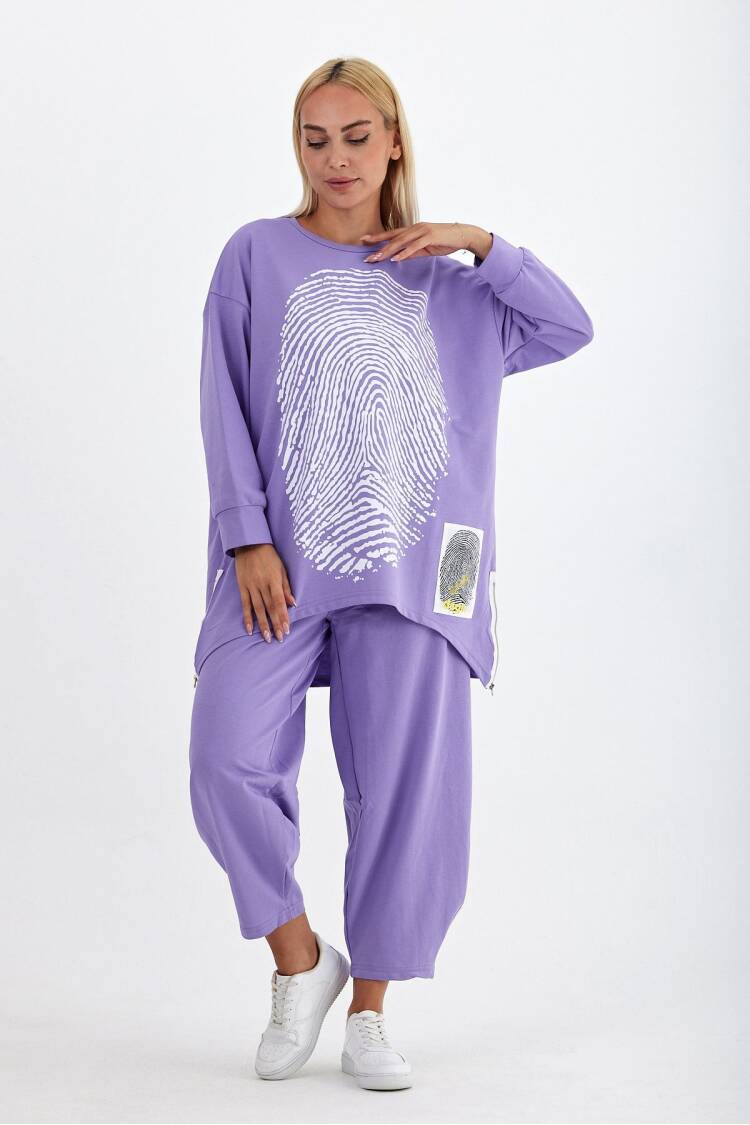 Fingerprint Printed Tracksuit - See More - Globality Store - Women Clothes Wholesale Turkey