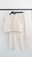 Crop Jacket Linen Suit - Ecru - Cream Rouge - Globality Store - Women Clothes Wholesale Turkey
