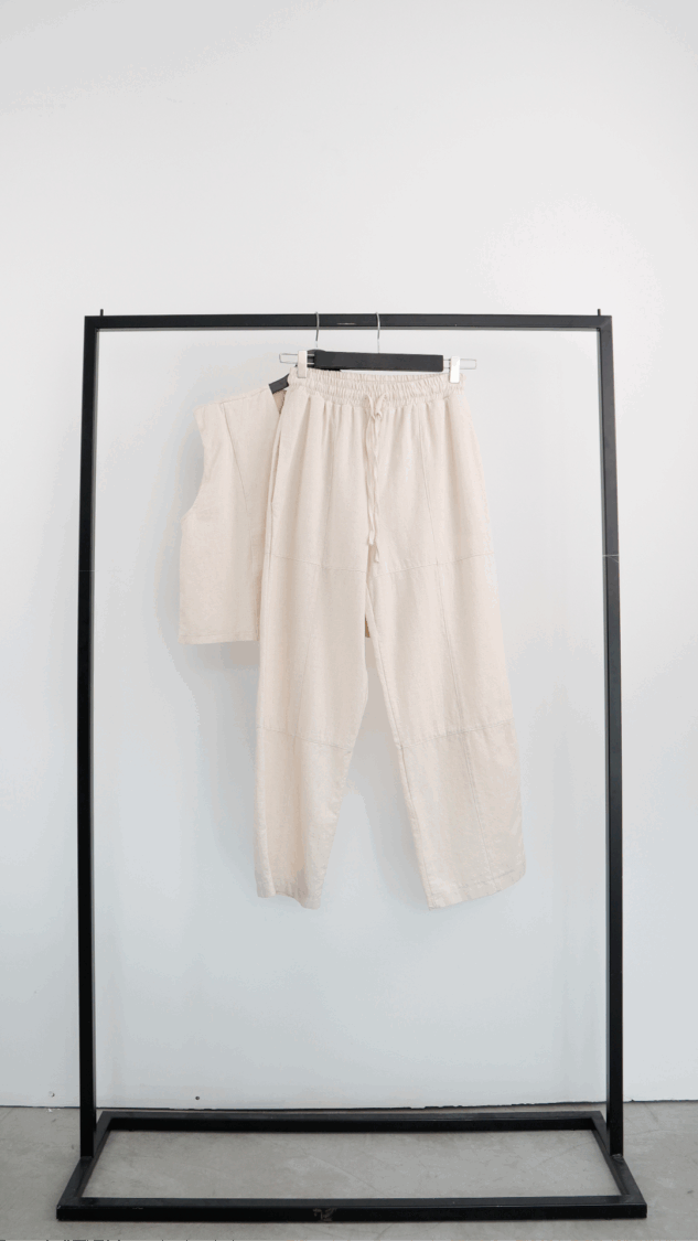 Crop Jacket Linen Suit - Ecru