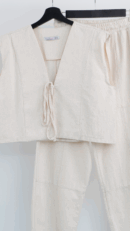 Crop Jacket Linen Suit - Ecru - Cream Rouge - Globality Store - Women Clothes Wholesale Turkey