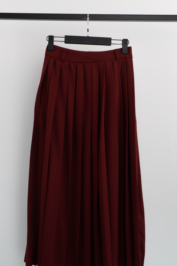 Pleated Maxi Skirt - Burgundy - Cream Rouge - Globality Store - Women Clothes Wholesale Turkey