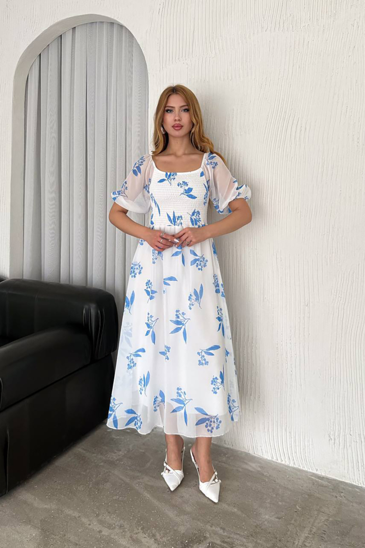 Square Neck Gown Chiffon Dress