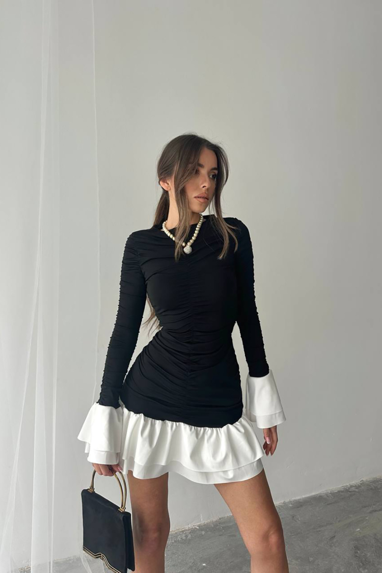 Ruffle Blouse Mini Dress - Mode Roy - Globality Store - Women Clothes Wholesale Turkey
