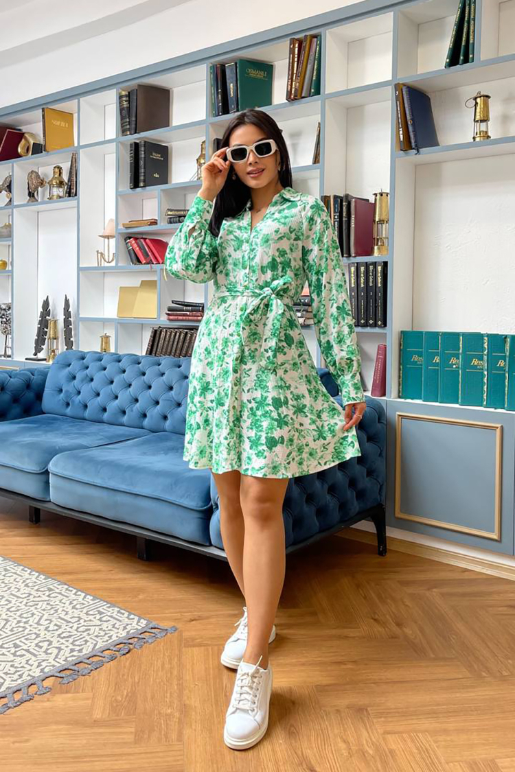 Belted Frill Shirt Dress