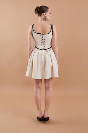 Tweed Strap Detail Mini Dress Beige - Juste - Globality Store - Women Clothes Wholesale Turkey