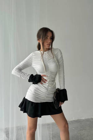 Ruffle Blouse Mini Dress - Mode Roy - Globality Store - Women Clothes Wholesale Turkey