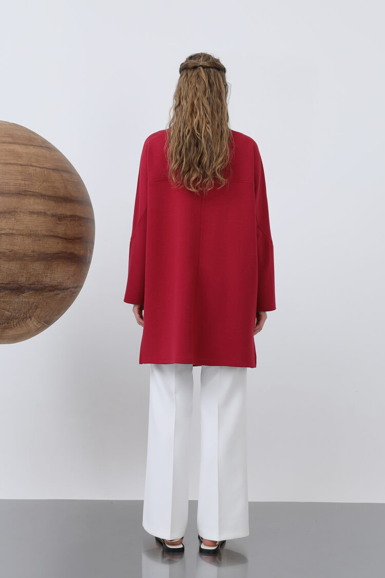Front Zipper Detailed Tunic - Burgundy
