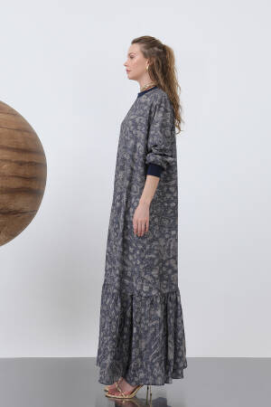 Patterned Dress With Ribbed Collar - Multicolor - Puane - Globality Store - Women Clothes Wholesale Turkey